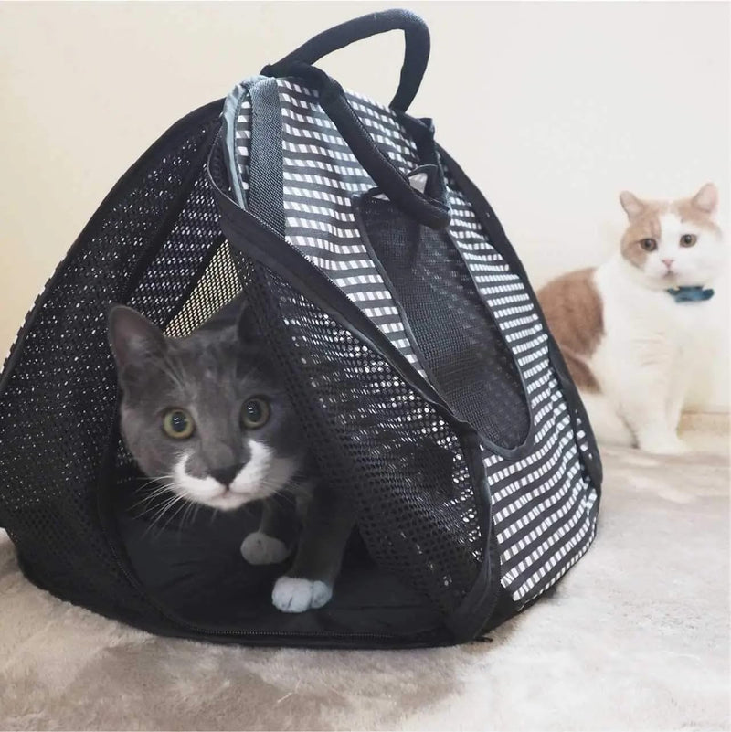 Necoichi Stress-Free Cat Travel Carrier Collapsible Gray White for 2 Cats, for Indoor Cats Small Medium Large Cats(Black) - PawsPlanet Australia