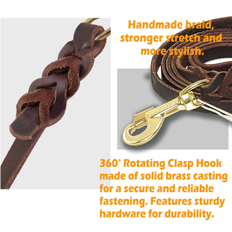 Premier Brown Leather Dog Training Lead 2.5m Ideal for Hunting Dogs or General Backyard Obedience 9.35ft-Brown