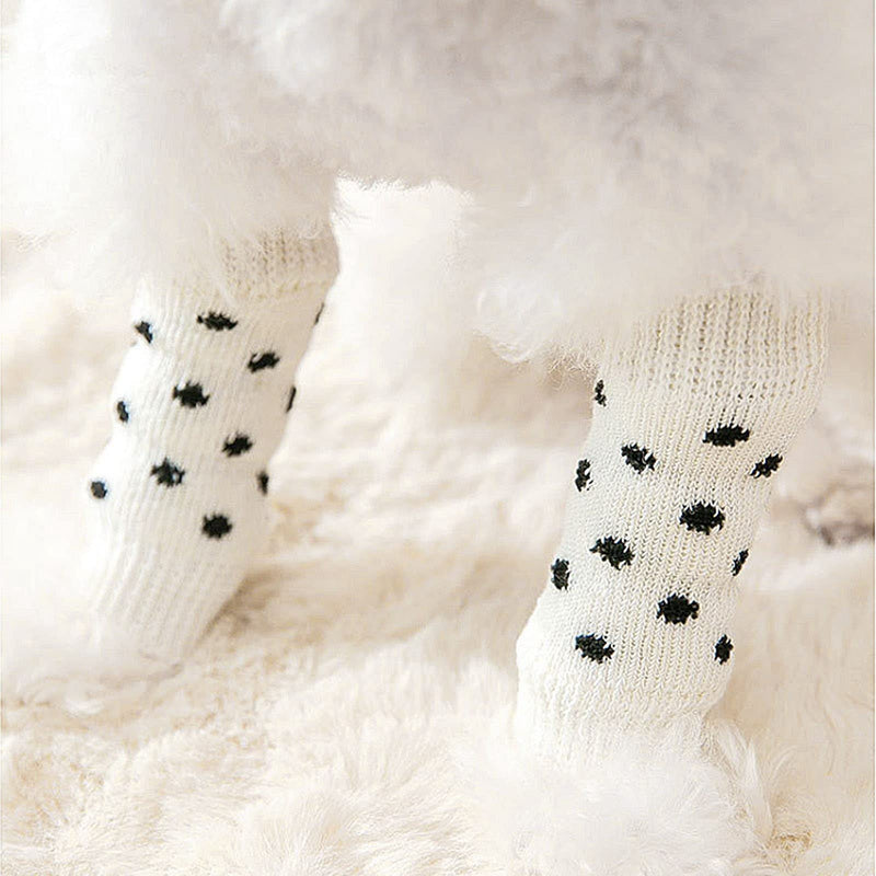 BAOFUYA 4Pcs Dog Leg Warmers, Cute Polka Dot Dog Elbow Protector Knitted Pet Leg Warmers Elastic Pet Leg Hock Protectors for Cold Weather L