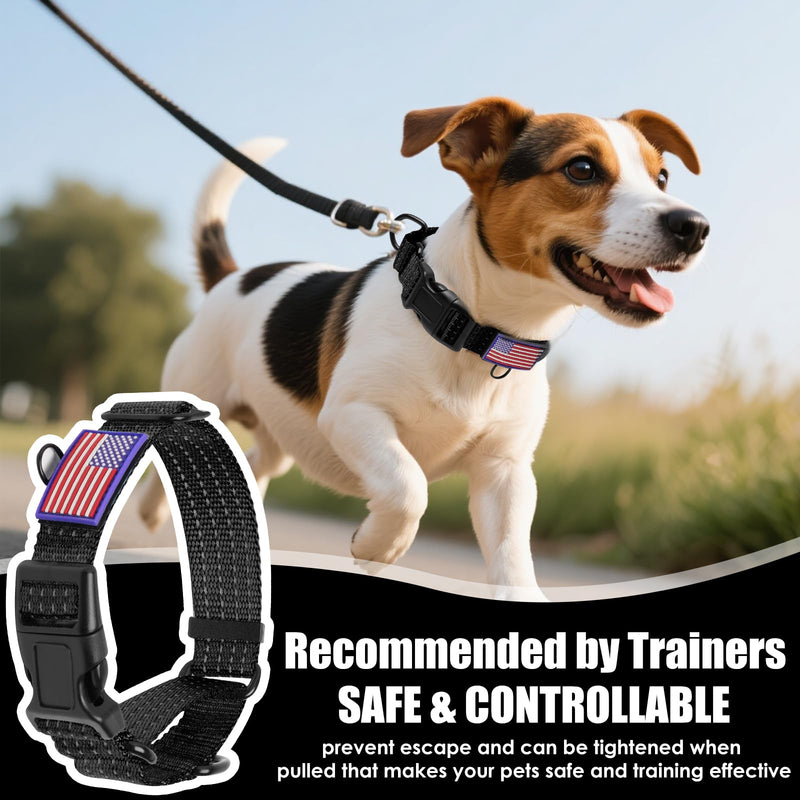 Martingale Dog Collar, Reflective No Pull Training Collar with Quick Release Buckle & USA Flag, Heavy-Duty Nylon, Adjustable for Small Medium Large Dogs (L,Black with Flag Black with Flag L (1" x 19"-26")