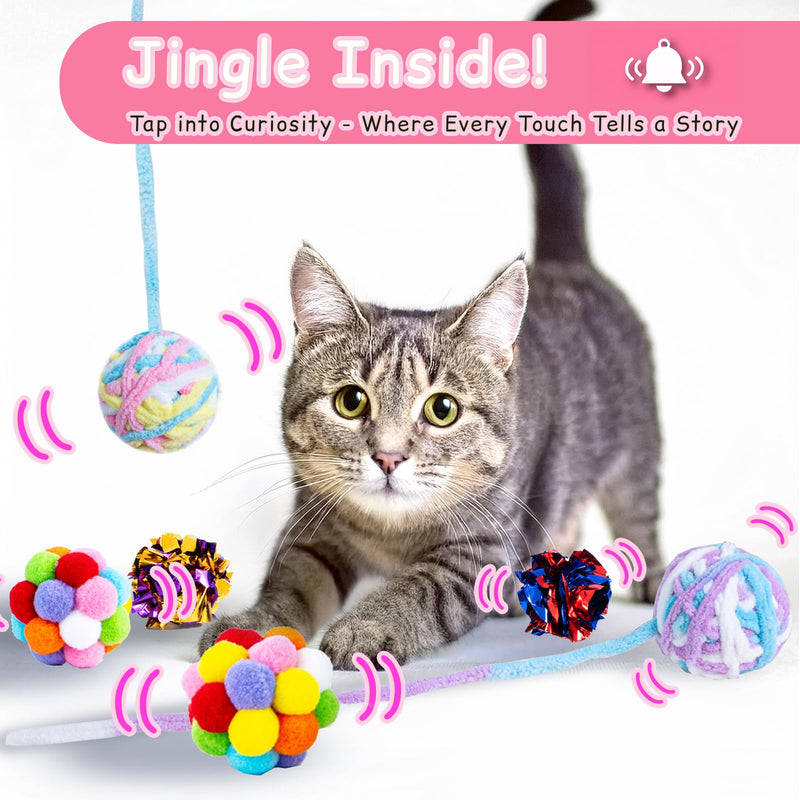Cat Toys Balls 12Pcs Yarn Cat Balls with Bells Inside, Interactive Kitten Chew Toys for Indoor Kittens Kitty,Muticolor, Crinkle Toys Set，1.7 inches - PawsPlanet Australia
