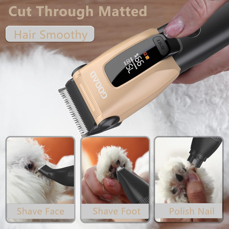 Dog Clippers for Grooming for Heavy Thick Hair&Coats,7500rpm Low Noise Dog Hair Trimmer,Rechargeable Cordless Pet Shaver, Pet Grooming Kit with Paw Trimmer Nail Grinder for Small Large Dogs Gray
