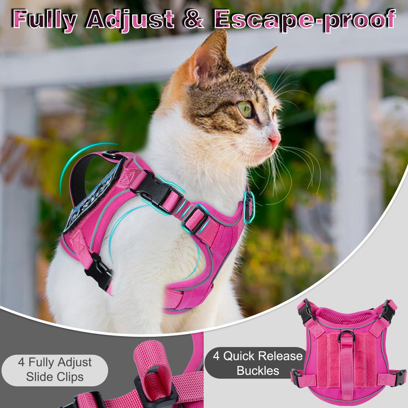 Tactical Cat Harness for Walking, Adjustable Escape Proof Pet Vest for Large Cat,Easy Control Breathable Cat Vest with Handle?Molle Patches (Pink, L) Pink - PawsPlanet Australia