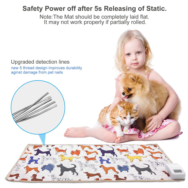 Shock Training Mat for Dogs and Cats, 31.5” x 15” Decorative Electric Pet Repellent Mat, 3 Mode Touch Sensitive Static Pad Protect Furniture from Paws-Dog Pattern Cartoon Dog 31.5" x 15"