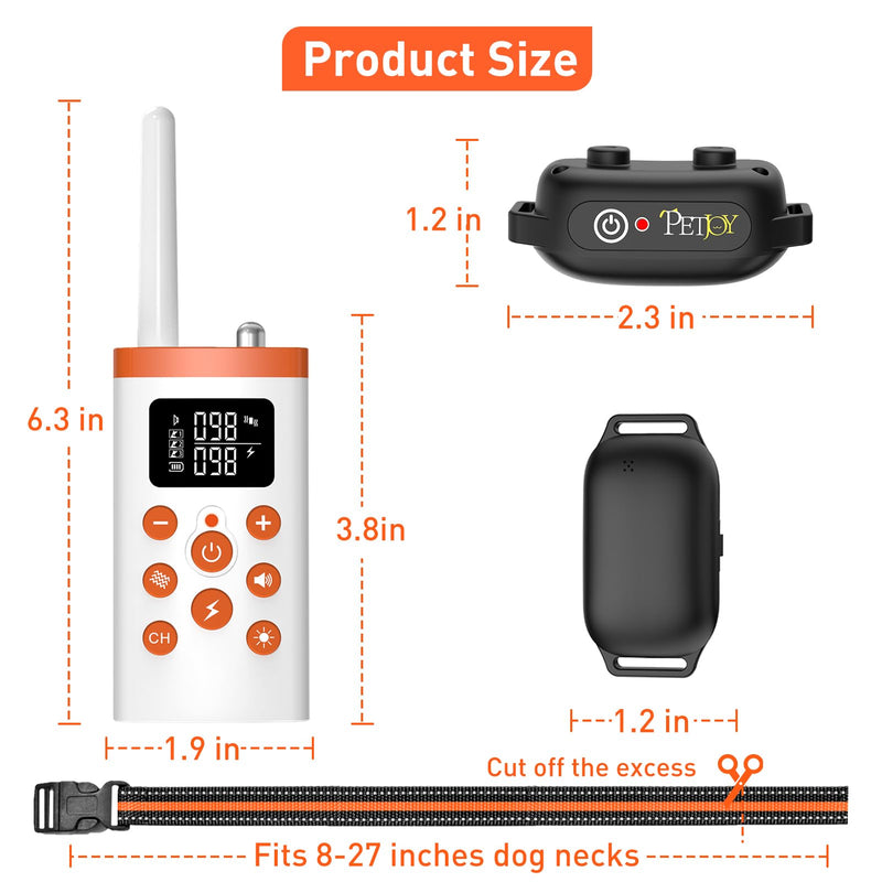 PetJoy 3 Dog Shock Collar with Remote, Dog Bark Collar for Large Dog, Automatic Bark Collar 3 Packs, Bark & Shock Collar 2 in 1 - Auto Mode with 5 Sensitivity Levels Orange - PawsPlanet Australia