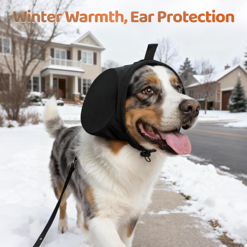 Dog Ear Defender Noise Cancelling - Warm Dog Ear Protector Muff Warp for Calming Anxiety Relief Hear Protection Adjustable Puppy Head Cover Hat for Sleep Groom Drying Firework Thunder (S) Black S