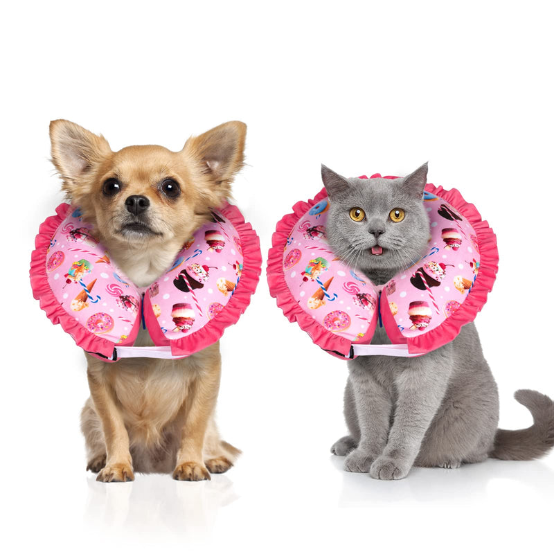 CuteBone Inflatable Cat Cone Collar to Stop Licking After Surgery-Double Adjustable Neck Range P23SO00102S Upgrade-dessert Small