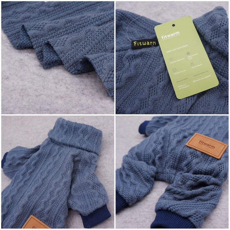 Fitwarm Turtleneck Knitted Dog Sweaters Winter Outfits Pet Coats Cat Clothes Blue Medium - PawsPlanet Australia