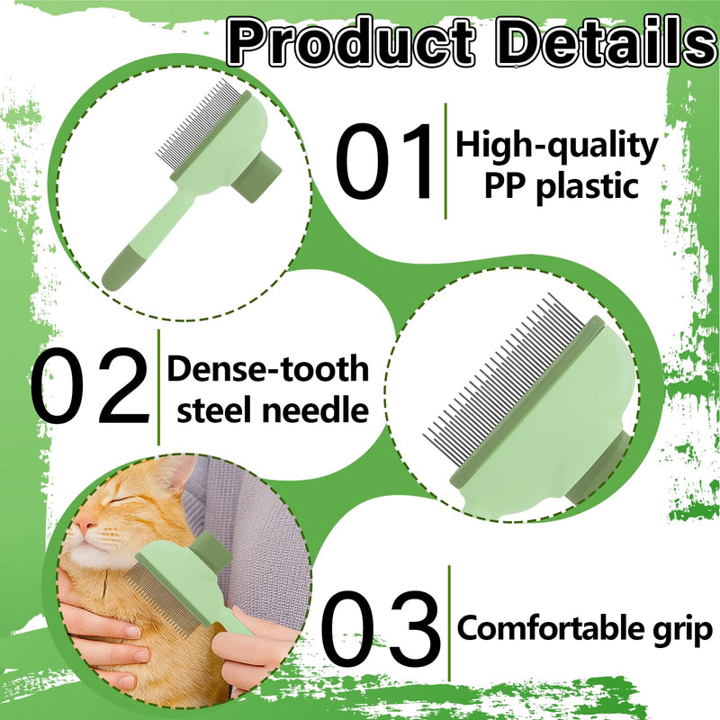 Flea Brush for Cat – Cat Comb for Shedding, Deshedding Brush for Cats & Dogs with Release Button, Pet Hair Removal Comb with Long & Short Stainless Steel Teeth (Green, 1 Pack) - PawsPlanet Australia