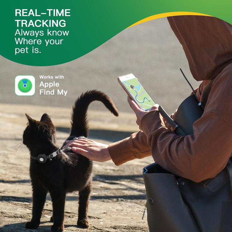Cat Tracker,No Monthly Fee Cat Tracker Collar (Only iOS),Waterproof Pet Tracker for Cats with Safety Elastic Buckle,Works with Any Collar,Compatible with Apple Find My App not for Android-Black - PawsPlanet Australia