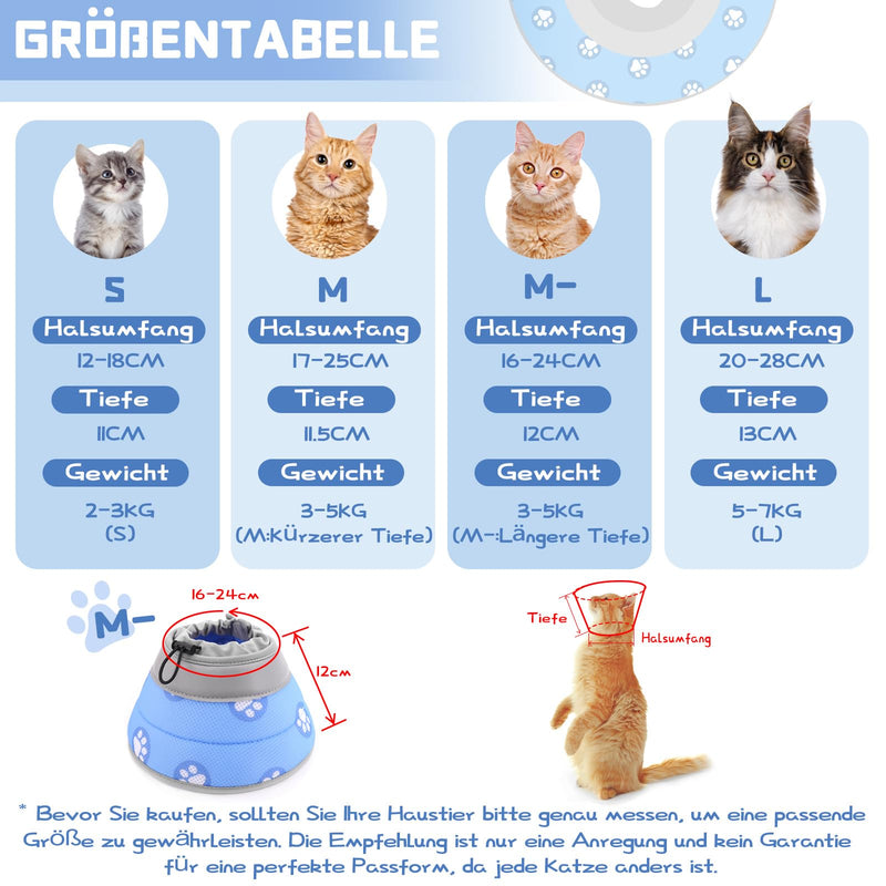 Supet Cat Recovery Collar, Adjustable Cat Collar, Soft Collar Cone for After Surgery and Injuries for Puppies, Small Dogs and Cats (Blue, M) blue M- (Hals: 16-24cm)