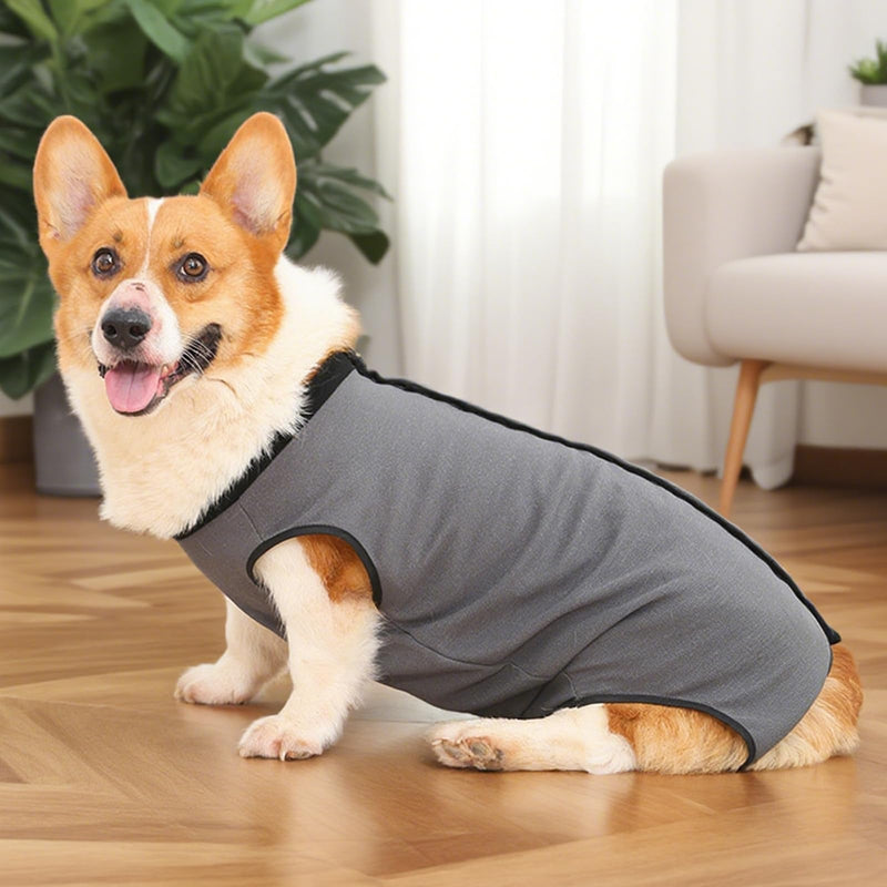 Dog Recovery Suit Female, Grey Surgical Recovery Suit Post Op with Button Design, Breathable Dog Vest Body Suits After Surgery, Anti-Lick Wound Protection for 4-9KG Pets