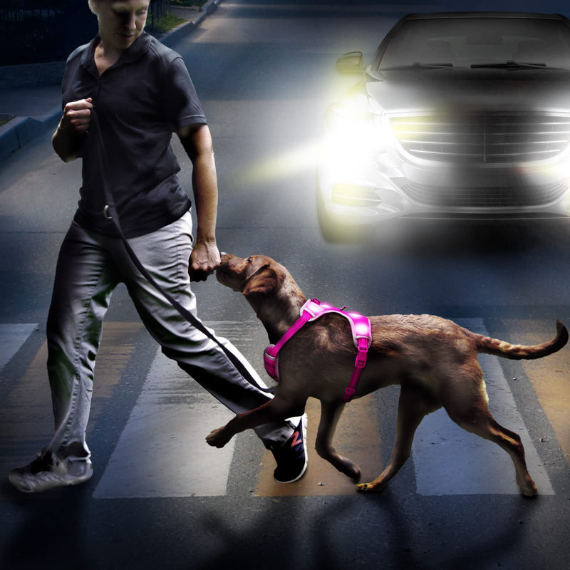 Glow in The Dark Dog Harness USB Rechargeable(Pink, L) Pink L: Chest Girth: 28-35.50"丨Neck: 22-31.5" - PawsPlanet Australia