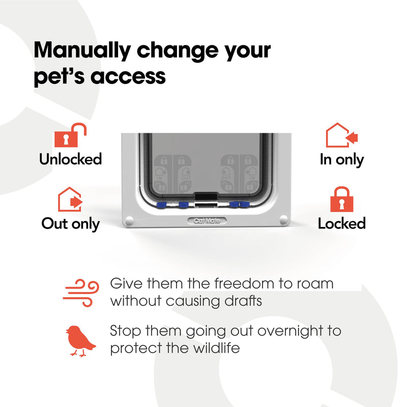 Cat Mate 4-Way-Locking Large Cat Flap (221) - Secure Lockable Door for Large Cats and Small Dogs, Easy to Install and Use, for UPVC/Metal, Wall and Wood, White - PawsPlanet Australia