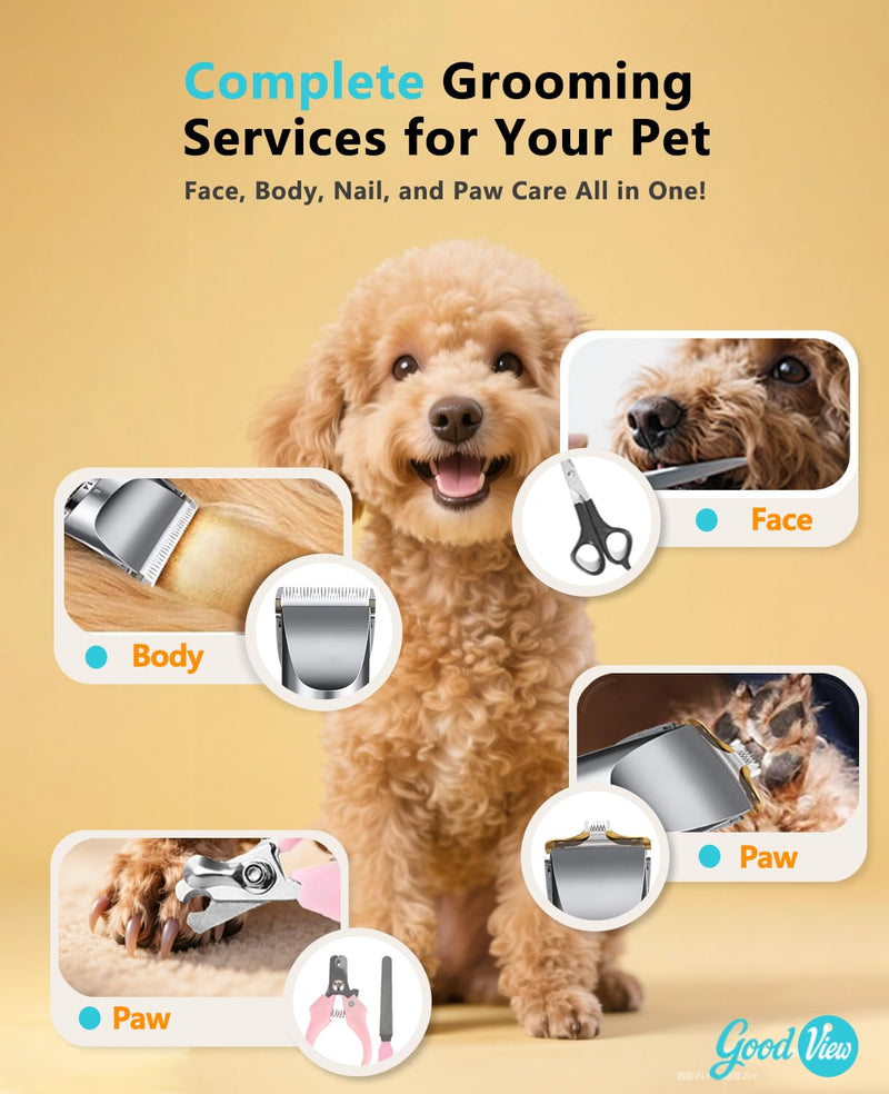 Dog Clippers & Paw Trimmer Kit 2-in-1, Cordless 7200 RPM Ceramic Blade Dog Grooming Clippers, Low Noise Shaver for Thick Coats – Includes Nail Kit, Stainless Steel Comb, Grooming Scissors & Paw - PawsPlanet Australia