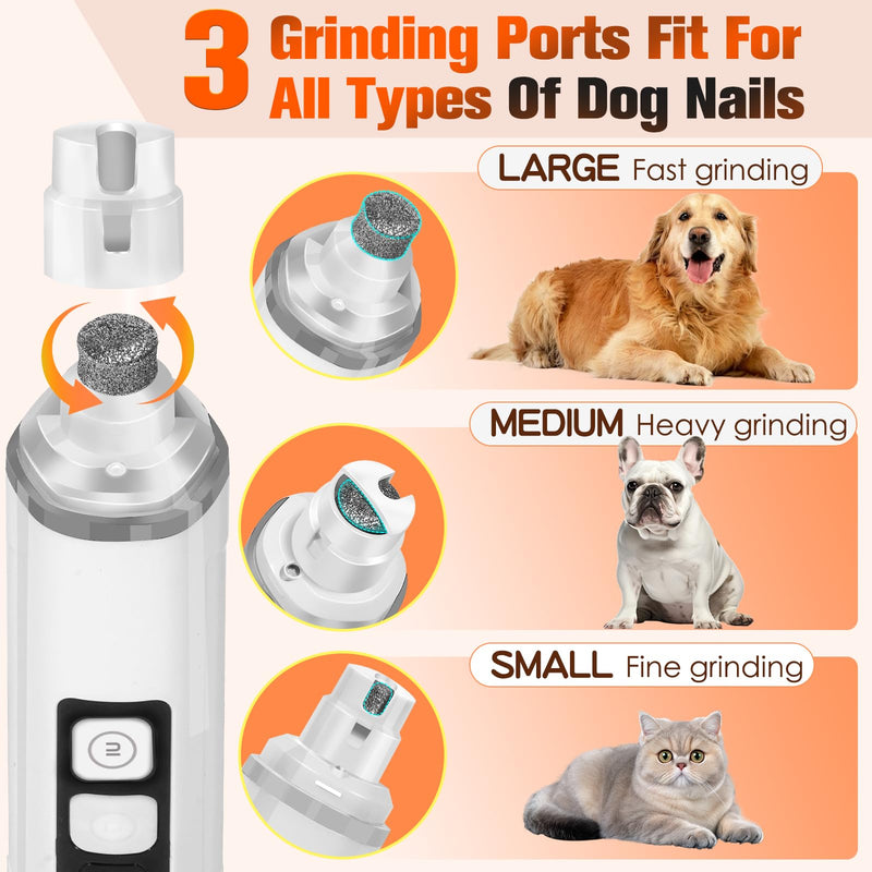 Dog Nail Trimmers Ultra Quiet Electric Pet Dog Nail Clippers Cat Nail Clipper with Led Lights Nail Grinder High Speed Nail File Electric Clippers for Grooming Small, Medium,Large Dogs and Cats (grey) - PawsPlanet Australia