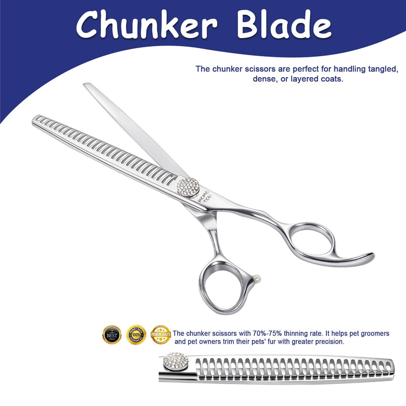 7'' Chunker Dog Grooming Scissors with Simulation Diamond 440C Stainless Steel Easy Use Polished Pet Dog Trimming Texturizing Shears for Groomers and Home Users Chunker Scissors 7'' - PawsPlanet Australia