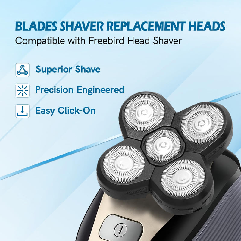 5 Pack Replacement Blades for Freebird Head Shaver | 5-Blade Electric Razor Refills for Bald Men Freedom Grooming + 1 Cleaning Brush 5 PCS - PawsPlanet Australia
