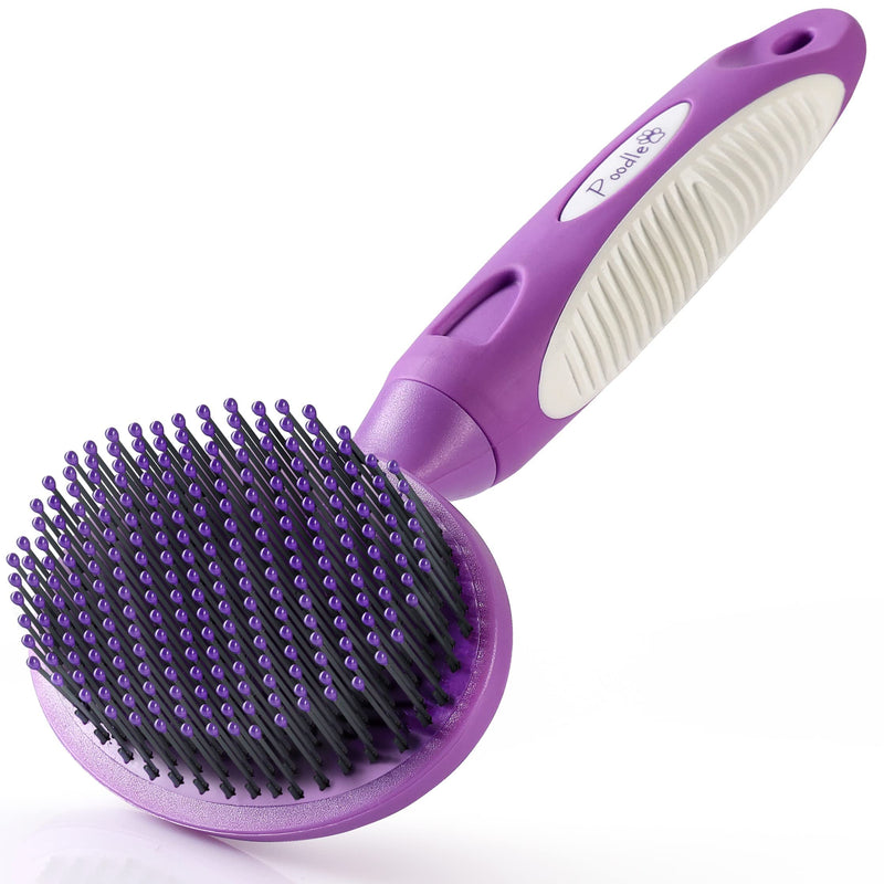 Poodle Pet Bundle - Round Bristle Pet Brush for Dogs and Cats + Dematting Fur Rake Comb Brush for Dogs and Cats for Detangling Matted or Knotted Undercoat Hair - PawsPlanet Australia