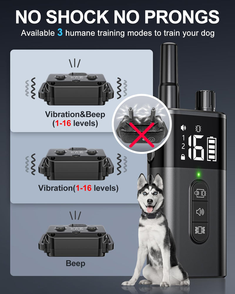 No Shock Dog Training Collar with Remote, Dog Vibration Collar with Controller Beep and Vibrate Only, Safe Lock Waterproof Rechargeable Vibrating Collars for Dogs(10-120 lbs)-No Prongs (Black) Black - PawsPlanet Australia