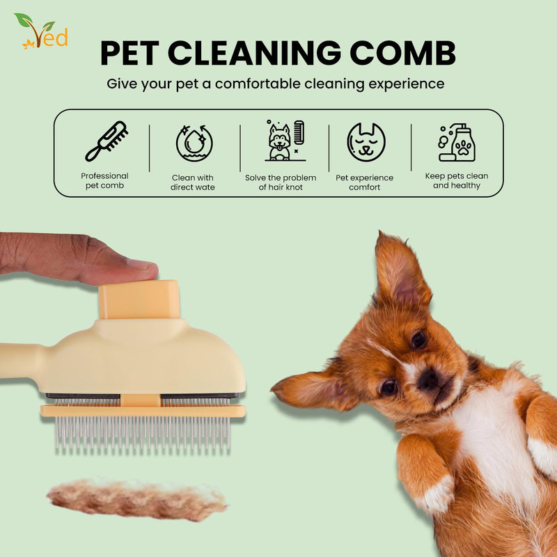 Ved Flea Brush for Dogs - Fine Tooth Pet Hair Removal Comb - Self-Cleaning Flea Brush for Cat - Cat Flea Combs for Indoor Cats - Grooming Brush for Long Haired Dogs - Flea Comb That Kills Fleas - PawsPlanet Australia