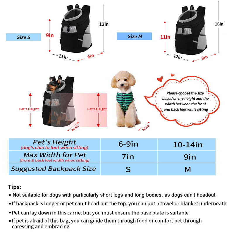 Dog Backpack Carrier, Front Chest Carrier for Cat Small Dogs, Pet Carrying Bag for Travel Hiking Cycling Outdoor Black S (Suggested Pet Height 7-10 in, 2-6 lbs) Small (Pet Height 7-10 in, 2-6 lbs) - PawsPlanet Australia