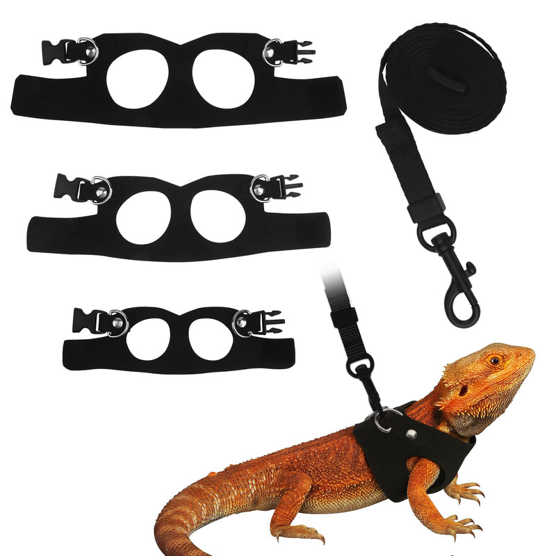 3Size Black Bearded Dragon Leash and Harness Set, Adjustable Bearded Dragon Harness with Lizard Traction Rope for Reptile, Lizard Leash/Squirrel Harness/Small Rabbit Traction Rope (S, M, L) - PawsPlanet Australia