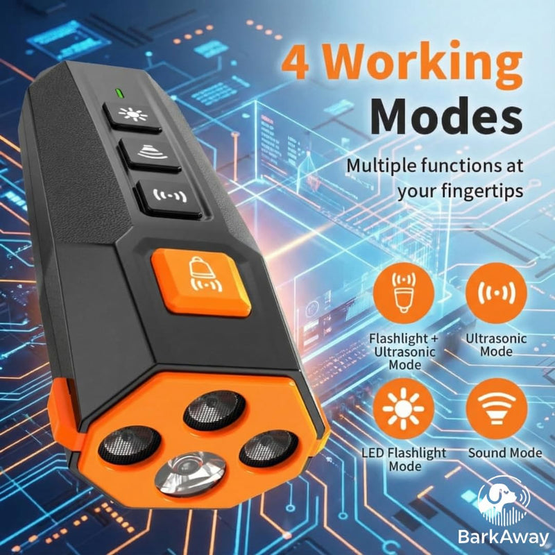 Ultrasonic Dog Bark Deterrent Device - 4 Training Modes, Rechargeable with LED Flashlight, Stop Neighbor's Dog Barking, Humane Long Range Anti-Bark Tool Indoor/Outdoor - PawsPlanet Australia