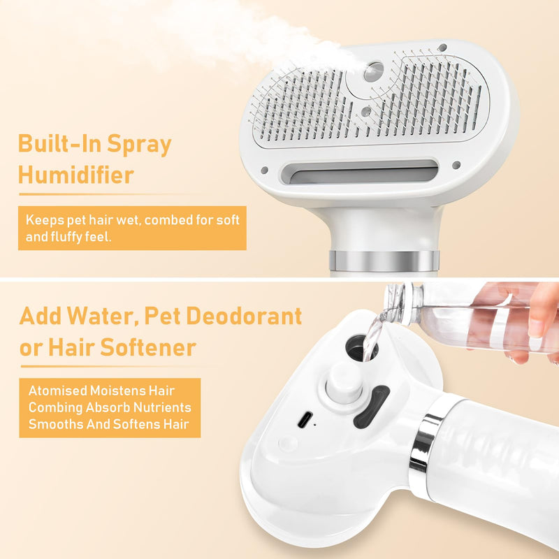 4-in-1 Pet Grooming Station: Steam Comb & Hair Dryer with Water Tank, 3 Heat Settings, Shedding Brush for Cats and Dogs, Home Washing Station, White - PawsPlanet Australia