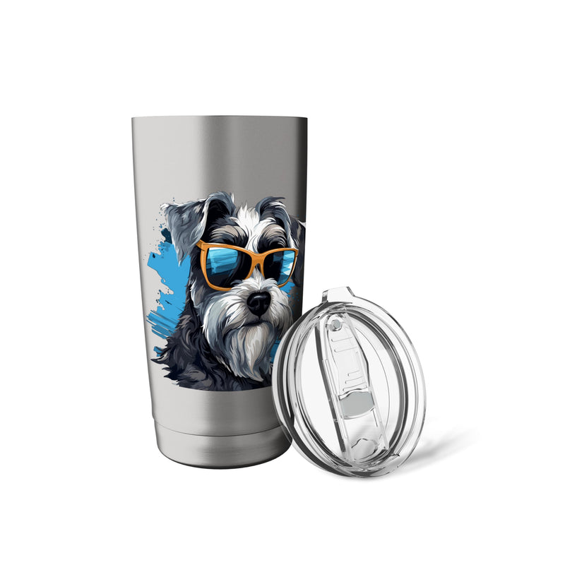 Schnauzer Dog Breed Pet with Sunglasses Cute Graphic Stainless Steel Insulated Tumbler Brushed Steel 20 Ounces