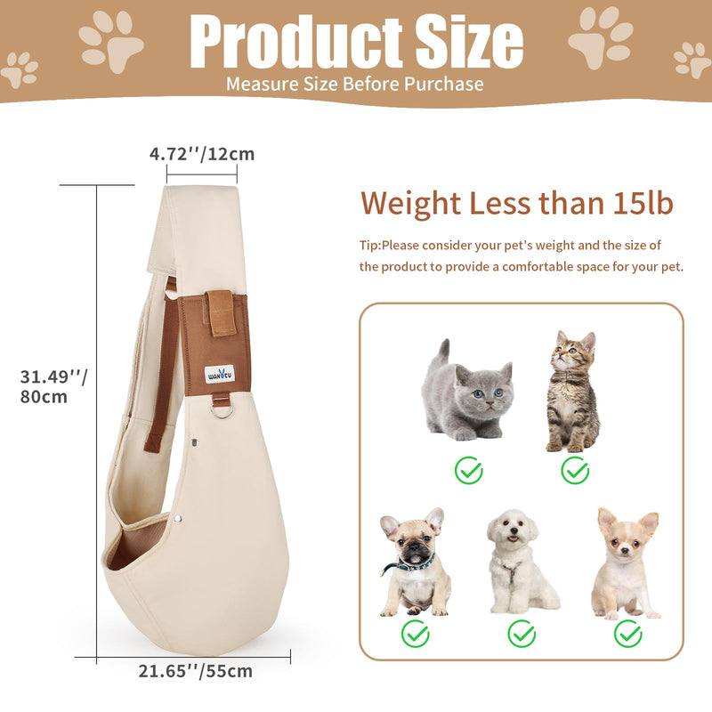 Dog Sling Carrier for Small Dogs - Front Dog Carrier with Adjustable Strap - Hands Free Pet Papoose Bag for Chest - Suitable for Puppy, Small Dogs, and Cats for Outdoor Travel,15 lbs Beige - PawsPlanet Australia