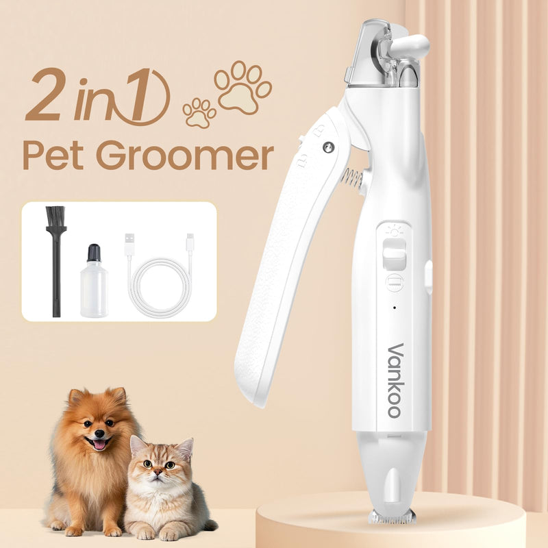 2 in 1 Dog Nail Trimmers & Clippers with LED Lights, Splash Guard - Pet Hair Trimmer for Around Paws, Ear, Eye,Face, Rump Rechargeable & IPX7 Waterproof Grooming Supplies for Cats, Dogs - PawsPlanet Australia