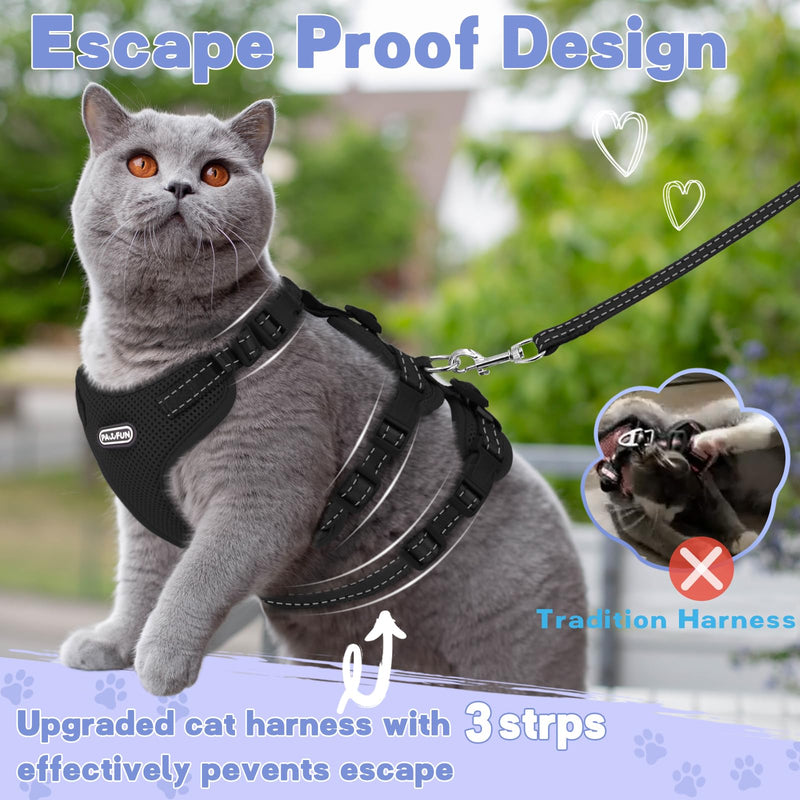 Fully Escape Proof Cat Harness and Leash Set for Walking, Adjustable Soft Kitten Vest with Reflective Strip for Small Medium Large Adult Cats, Breathable Kitty Harness,Black S S(Neck Girth 11in-13.25in) Black - PawsPlanet Australia