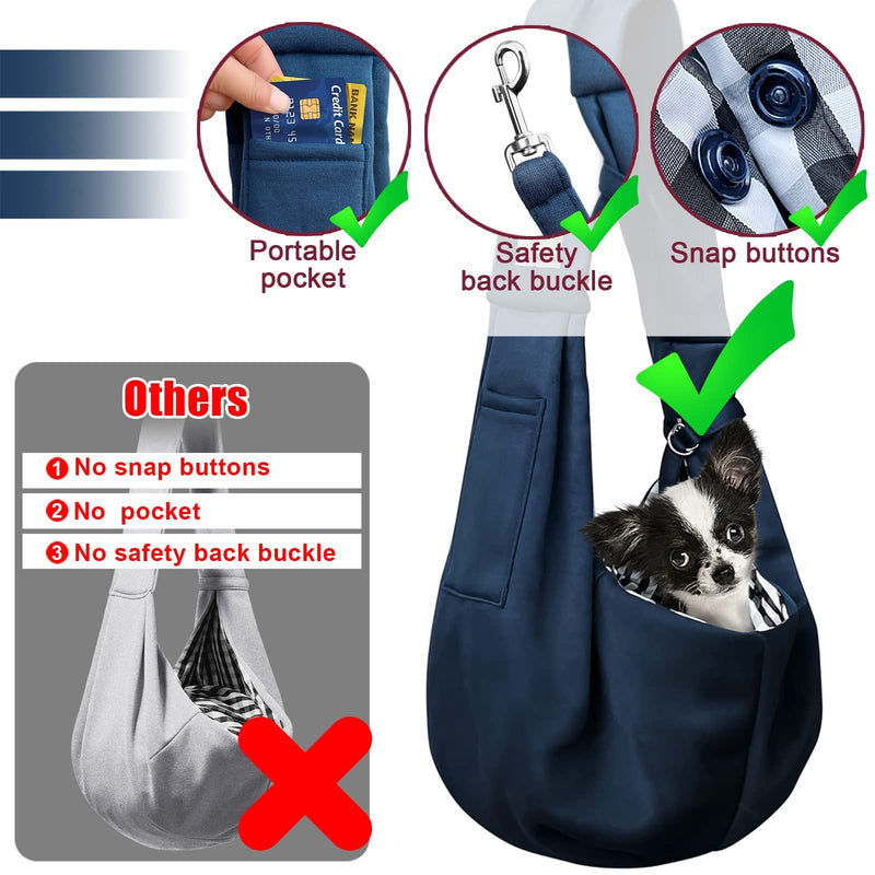 Pet Dog Sling Carrier for 3-10 lbs pet,Dog Purse Pouch,Dog Satchel,Reversible unadjustable Strap Travel Hand-Free Safe Bag Small Puppy Backpack (Dark Blue) Dark blue M - Classic Strap - PawsPlanet Australia