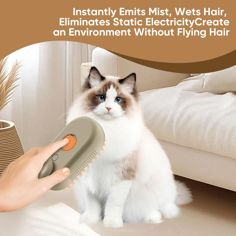 Cat Steam Brush for shedding–4 in 1 Self-Cleaning Comb for Long and Short Hair Cats and Dogs, Steam Pet Brush for Hair Removal, Vibrating Message, Grooming & Relaxation (Khaki) Khaki - PawsPlanet Australia