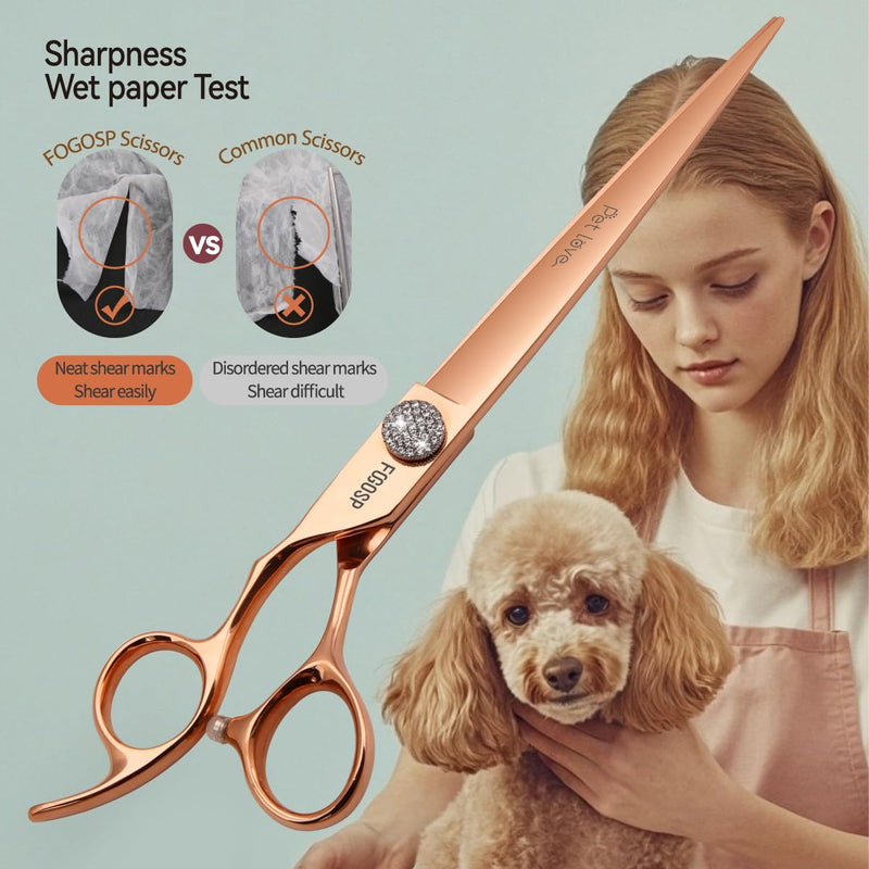 8'' Professional Left Handed Dog Grooming Scissors Straight Long Large Grooming Shears for Dogs Pet Rose Gold Titanium Japan 440C Right Handed Dog Hair Cutting Scissors for Poodle(8,Straight) 8.0‘’ Lefty Straigth 8 inch - PawsPlanet Australia