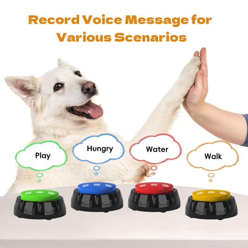 Voice Recording Button, Dog Buttons for Communication Pet Training Buzzer, 30 Second Record & Playback, Dog Talking Buttons Set 4 Pack with Stickers - PawsPlanet Australia