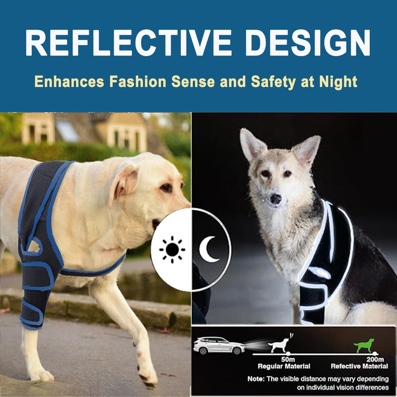Dog Knee Brace for Torn ACL Hind Leg for Support Reflective Dog Joint Protection Arthritis Pain Relief Adjustable Recovery Brace for Dogs Front Back Leg Vet-Recommended L Blue