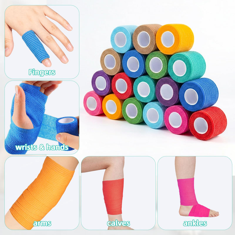 Carehabi 18 Rolls of Self-Adhesive Bandage, 5cm x 4.5m Pet Bandages, Self-Adhesive Elastic Bandage for Wrist, Ankle, Finger, Knee