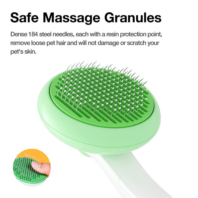 Self-Cleaning Cat Brush for Shedding & Pet Grooming - Effortlessly Removes Tangles, Loose Undercoat, and Mats for Cats & Dogs (Green) Green