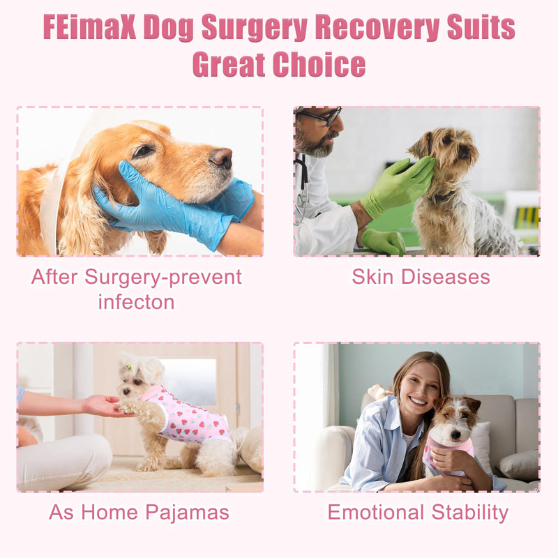FEimaX Dog Surgery Recovery Suit Female and Male Spay with Pee Hole, Pet Body Suits for Puppy After Spayed, Neuter Surgical Onesie for Small and Medium Dogs Cats, Alternative Bandages E-Collar & Cone Strawberry X-Small - PawsPlanet Australia