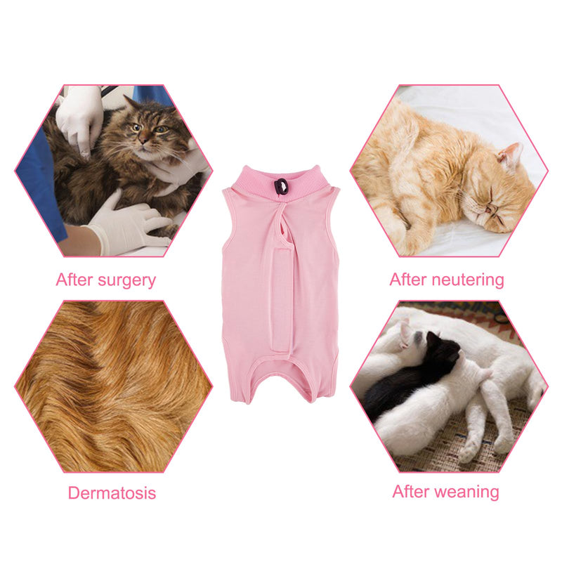 Cat Recovery Suit Breathable Cat Romper Anti-Leak Body for Pets E Collar Alternative Surgical Suit for Abdominal Wounds (Pink, S) Pink