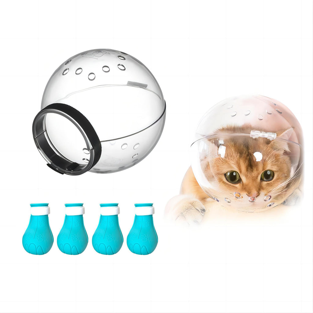 Cat Muzzle for Grooming,Bubble Muzzle and Boots for Nail Trimming,Cat Grooming Mask with Anti Bite,Cat Astronaut Helmet,Cat Breathable Muzzle and Silicone Paw Covers Medium