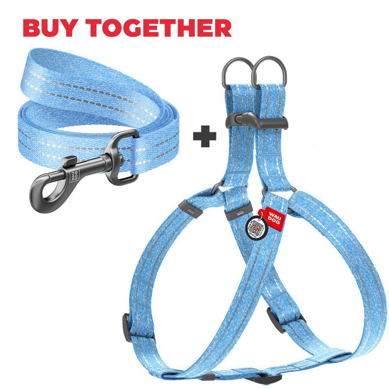 WAUDOG Re-Cotton Dog Harness Eco-Friendly Dog Harness for Small, Medium & Large Dogs - Reflective Dog Harness w/QR ID Tag - Puppy Harness for Male & Female Dogs L: 27-35" Blue - PawsPlanet Australia