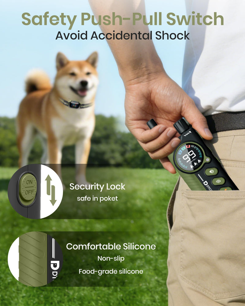 2-in-1 Bark & Shock Collar - Color Screen Dog Training Collar with Beep/Vibration/Shock/Anti Bark 4 Modes, 3300FT E Collar with Remote for Small Medium Large Dogs, IP67 Waterproof Rechargeable Seaweed - PawsPlanet Australia