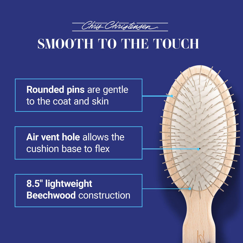 Chris Christensen Dog Brush, 27 mm Oval Pin Brush, Original Series, Groom Like a Professional, Stainless Steel Pins, Lightweight Beech Wood Body, Ground and Polished Tips Brown - PawsPlanet Australia