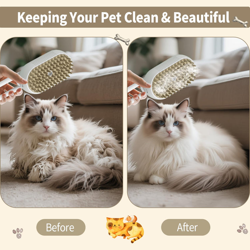 4 in 1 Cat Steam Brush for Shedding Dog Brush with Steam Pet Hair Cleaning Brush Comb for Spray Pet Grooming Soft Silicone Brush for Long & Short Haired Pets (White) White - PawsPlanet Australia