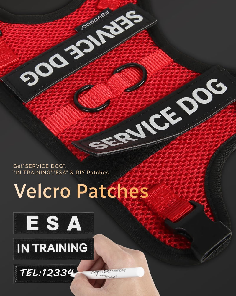 FAYOGOO Service Dog Vest for Small Dogs - Air Mesh Breathble Emotional Support Animal Vest with DIY Removable Patches - Puppy Harness and Leash Set Adjustable Neck and Chest Red Medium