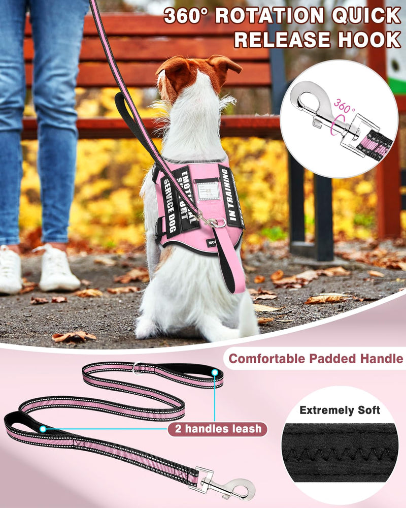 Service Dog Vest Harness and Leash Set+10 Patches for Puppy Small Dogs,Do Not Pet Emotional Support Dog Vest with 2 Soft Padded Handle for Everyday/Training (Pink XS) Extra-Small Pink