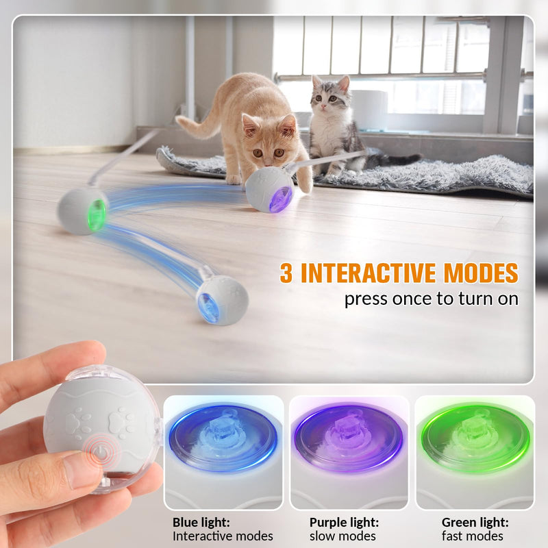 Interactive Cat Toys for Indoor,Automatic Moving Electric Rolling Pet Ball,Smart Teasing Toy for Kitty,3 Modes and USB Rechargeable,Tail 2.0 Cat Feather Toy Gray - PawsPlanet Australia